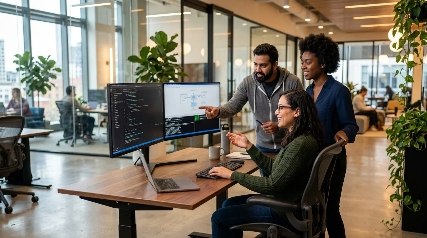 Rudram Softech software engineers and system architects collaborating in office