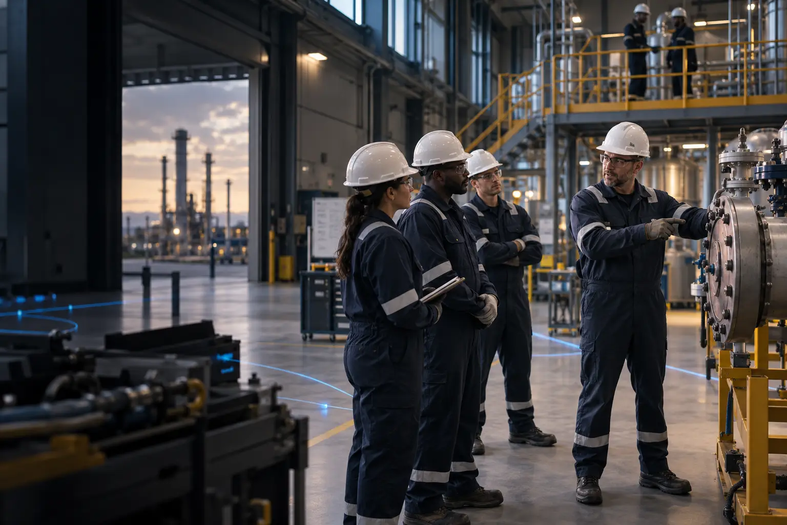 Oil and Gas workforce training environment with technical instructors, energy professionals, and digital training technology