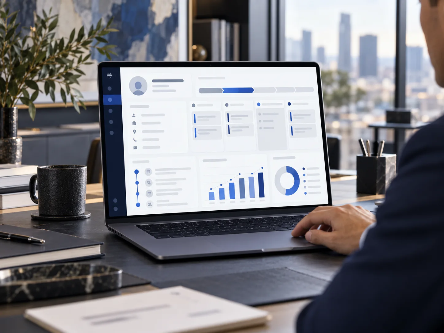 Rudram Invoice interface showing service milestone billing and retainer schedule management.