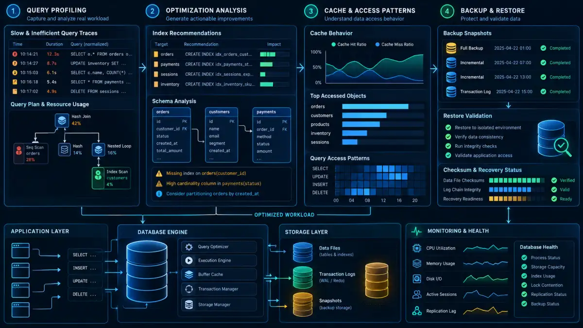 Automated Database Index Tuning, Query Profiling & Backup Architecture