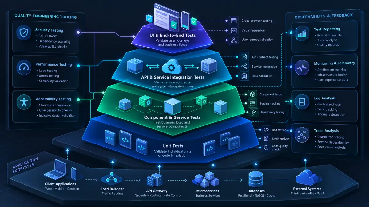 Enterprise Test Automation Pyramid and Multi-Tier Quality Tooling Stack